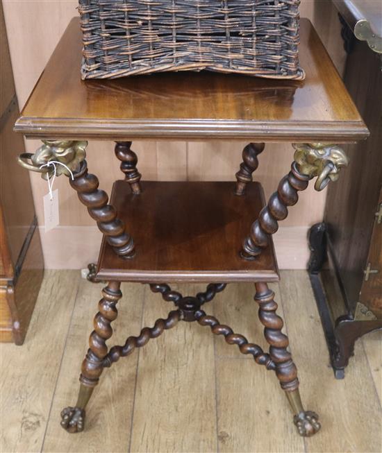A 19th century walnut brass-mounted walnut two-tier occasional table, H.77cm